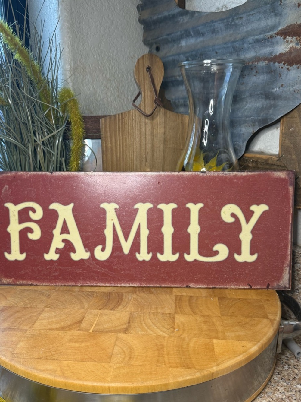 FAMILY Rustic Red & Cream Metal Sign